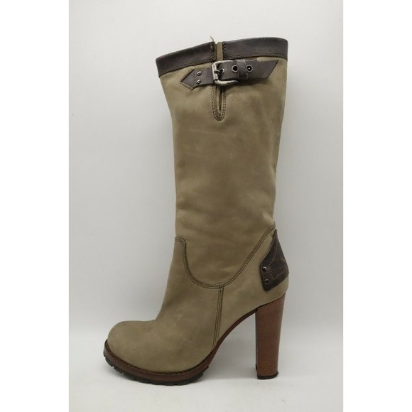 Manas Lea Foscati Brown Leather Zip Up Buckle Block Heel Boots Women's 37 / 7 - Picture 3 of 11